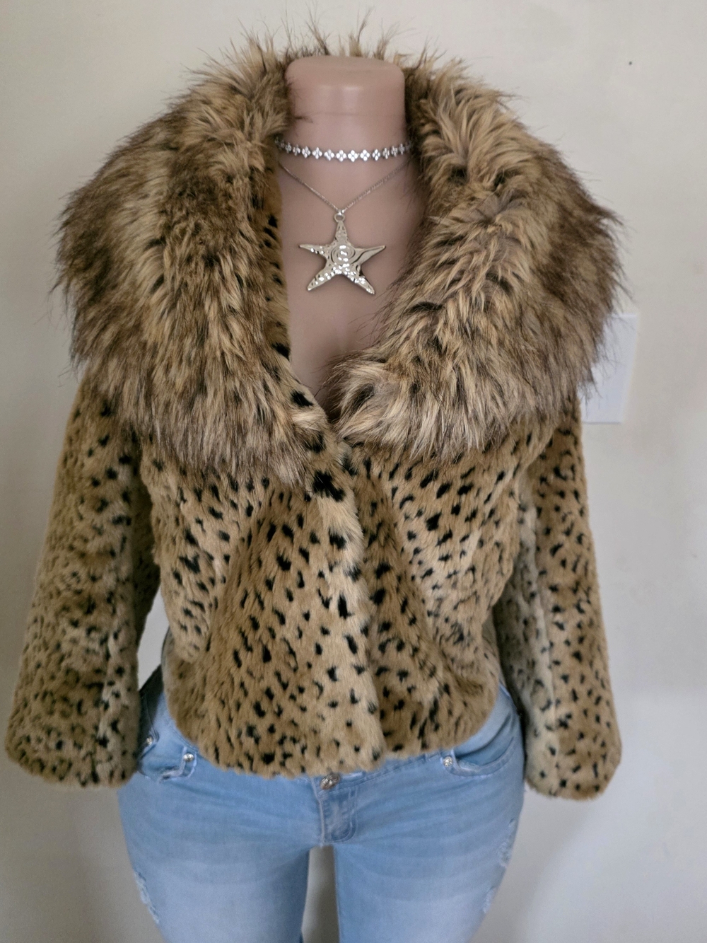 INC International Concepts Fur Leopard-Print Coat in Tan and Black